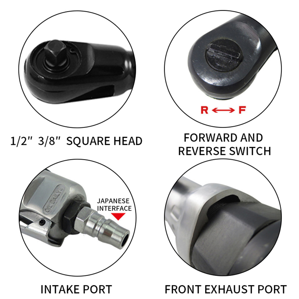 Square Drive Straight Shank Pneumatic Air Ratchet Wrench Professional Tool 1/4" 3/8" 1/2"