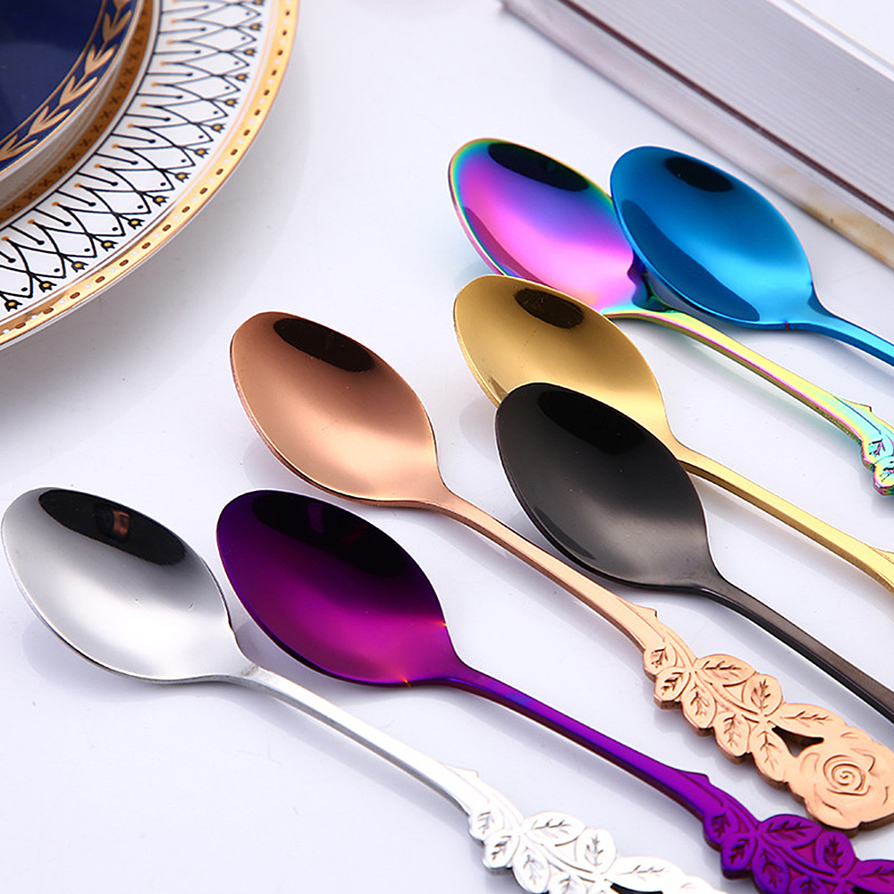 Cute Stirring Spoon Coffee Spoon Rose Colorful Stainless Steel Ice Cream Tea Spoons Bar Tools Dining Kitchen Gadgets Accessories