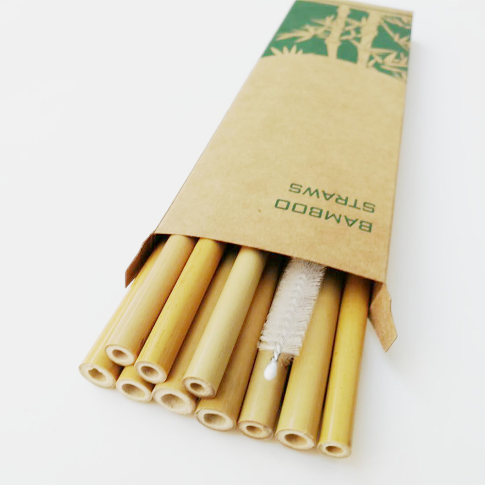 Useful 10pcs/Set Bamboo Drinking Straws Reusable Eco-Friendly Party Kitchen + Clean Brush for Drop Shipping Wholesale