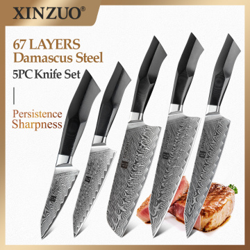 XINZUO 5PCS Professional Kitchen Knife Set Forged Damascus Steel Kitchen Cutlery Stainless Steel Kitchen VG10 Chef's Knife Sets