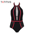 TATITIVS Sexy One Piece Swimsuit Women Bodysuit Mesh Patchwork Swimwear Strapless Swimsuit Summer Beach Sport Bathing Suit