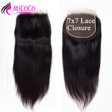 Mscoco 7x7 Lace Closure Brazilian Straight Human Hair Closure With Baby Hair Free Three Middle Part Remy Hair Swiss Lace Closure