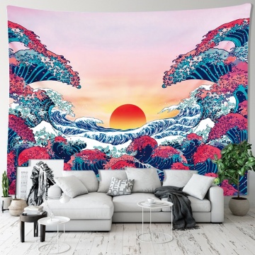 Ocean Wave Tapestry Sunset Tapestry 3D Great Wave Tapestry Japanese Tapestry for Room 95x73cm/150x100cm/150x130cm/200x150cm