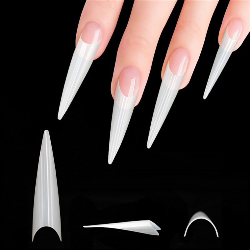 500pc/Box Stiletto Nail Tips Clear/Natural False Fake Nails French Artificial False Nail Tips Design Extra-Long Fingernail Claw