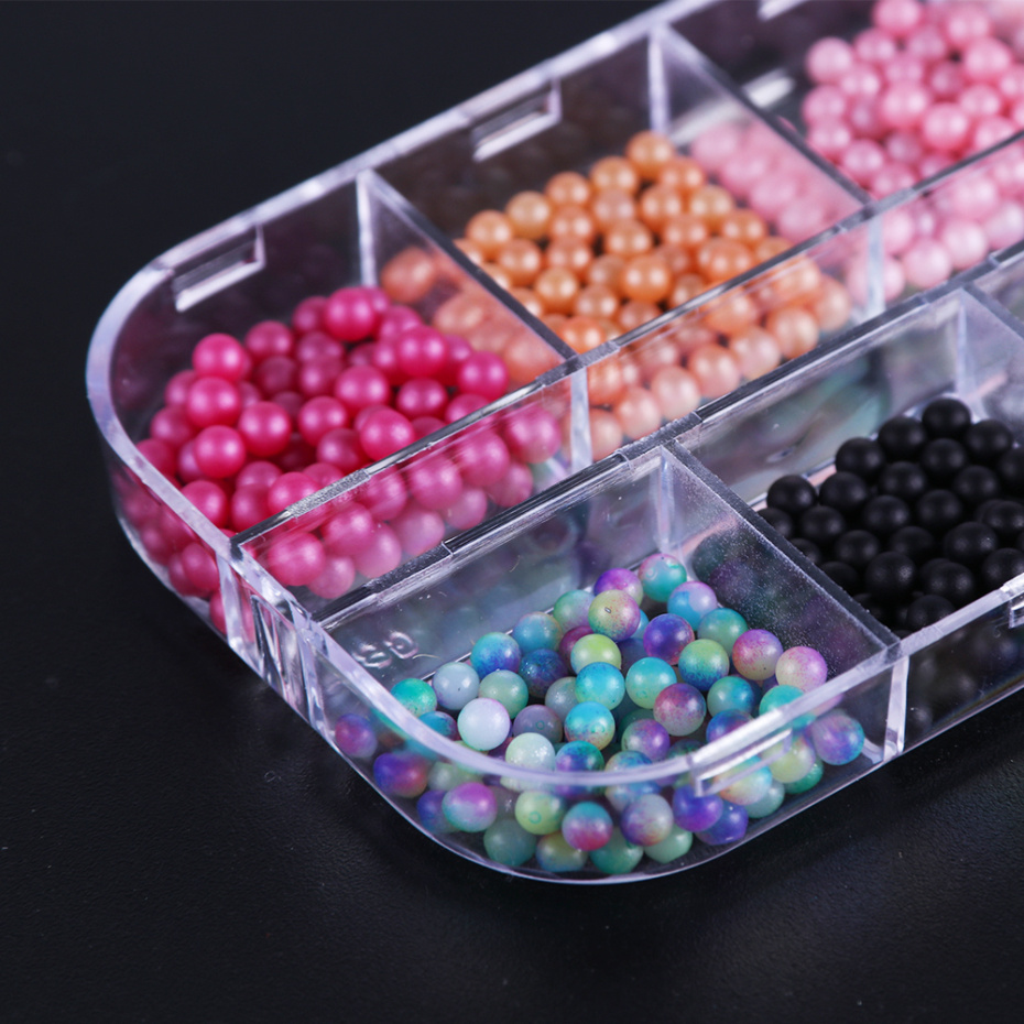 12 Grid 3d Nail Rhinestone Various Size Pearls Charming Nail Art Decoration White Circle Beads Studs Manicure Jewelry Gems CH785