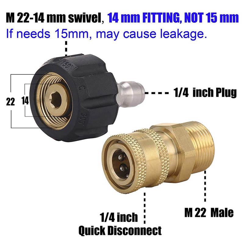 ELEG-Pressure Washer Adapter Set M22 To 1/4 Inch Quick Connect Kit, M22 14Mm To 1/4 Inch Quick Connect Kit