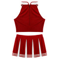 Women Adults Cheerleader Uniform Performance Outfit Japanese Schoolgirl Cosplay Costume Sleeveless Crop Top Mini Pleated Skirt