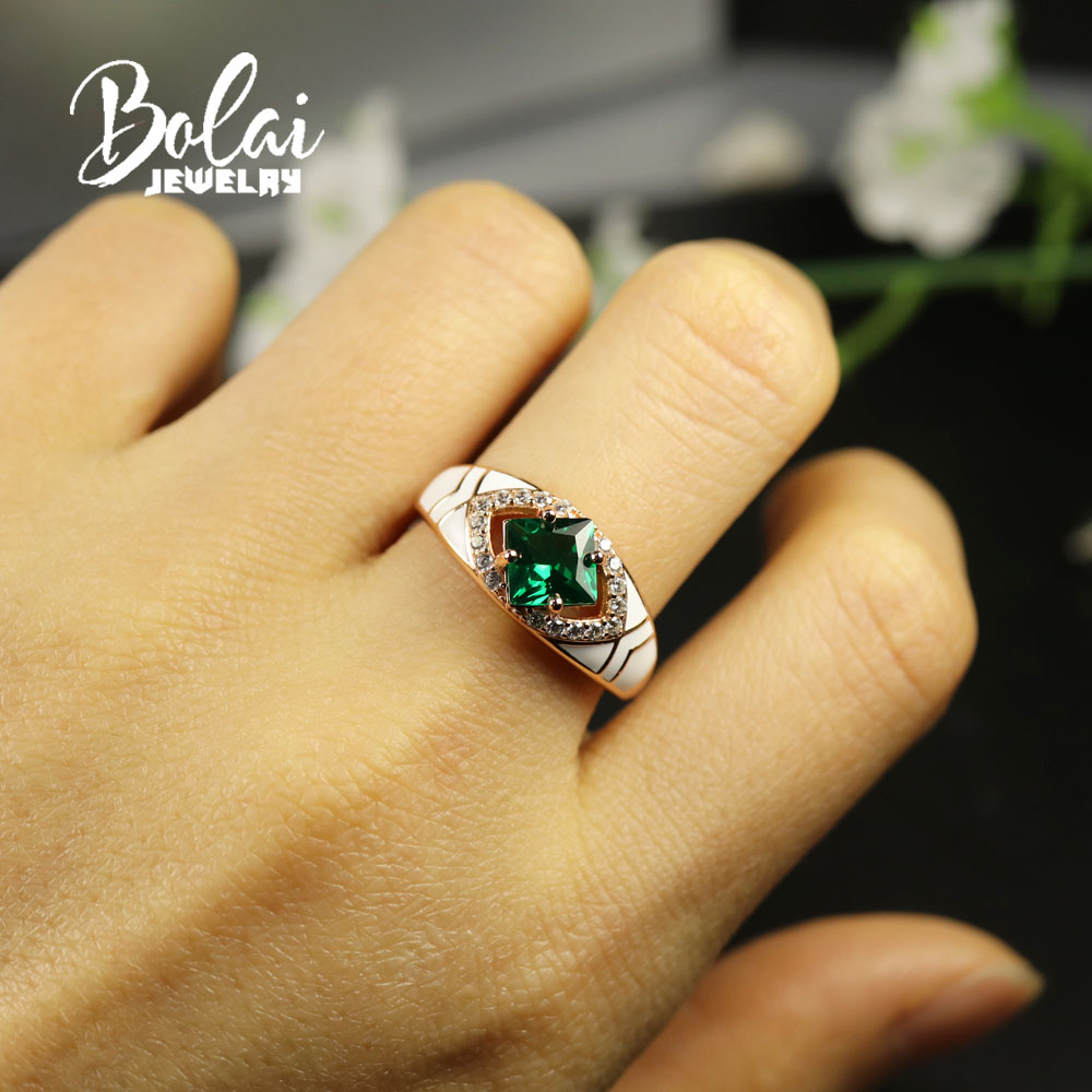 Bolaijewelry, Jewelry Set Created russia emerald nano sq6.0mm earring ring 925 sterling silver fine jewelry for women best gift