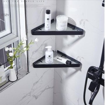 Bathroom Shelf Aluminum Shower Shelf Glass Shower Shelf Black Finish Storage Suction Basket Storage Rack Bathroom Accessory