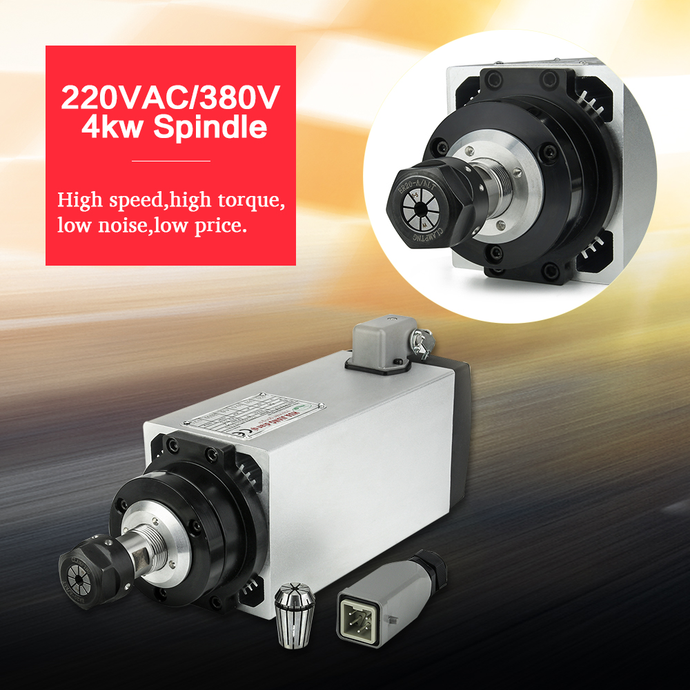 4kw Air-Cooled Square Spindle Motor ER20 Collet 220v or 380V for CNC Engraving Milling Grind Milling Machine Tools