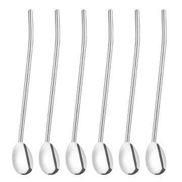 BESTONZON 6pcs Stainless Steel Straw Spoon Oval Shape Reusable Metal Drinking Straws Reusable Straw Cocktail Spoons Filter Set
