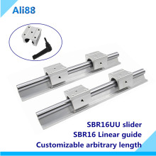 Free shipping 2pcs SBR16 16mm guide linear any length with 4pcs SBR16UU linear bearing slide block support round rail cnc
