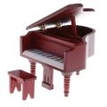 1/12 Scale Dollhouse Miniature Wooden Piano with Stool Set for 12th Dolls House Decoration Accessories