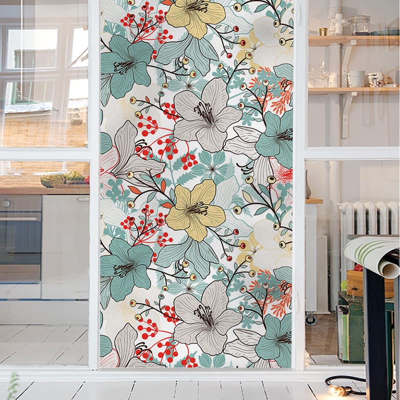 Customized Size Electrostatic Glass Film Thermal-Insulation Decorative Blooming Flower Pattern Decorative Drop-Shipping Sticker