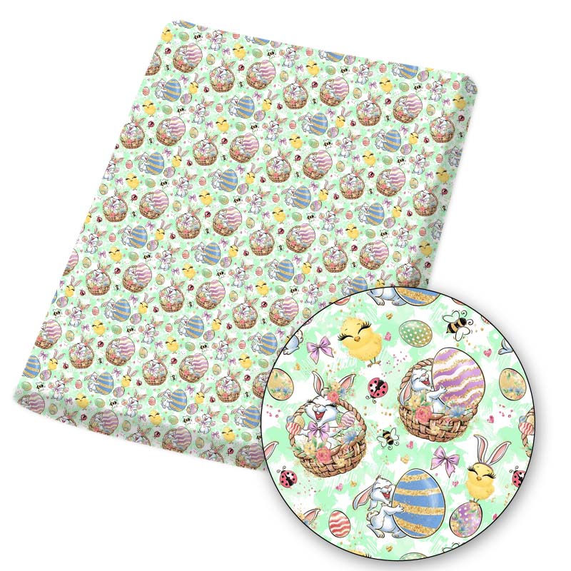 IBOWS Polyester Cotton Fabric Easter Bunny Eggs Chick Printed Fabric for Sewing Home Textile Cloth Bag Material 45*145cm 80g/pc