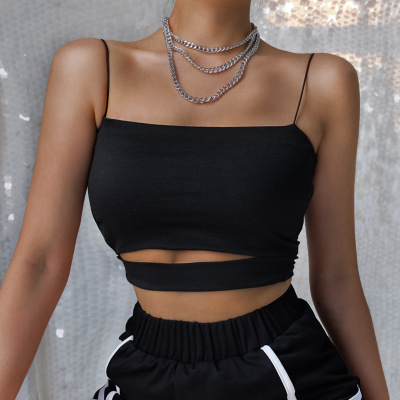 Women Black Crop Top 2020 Sexy Lingerie Camis Cheap Clothes China Fashion Solid Hollow Out Fitness Streetwear Crop Tops