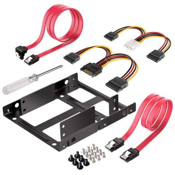 hot-2X 2.5 inch SSD to 3.5 inch Internal Hard Disk Drive Mounting Kit Bracket (SATA Data Cables and Power Cables Included)