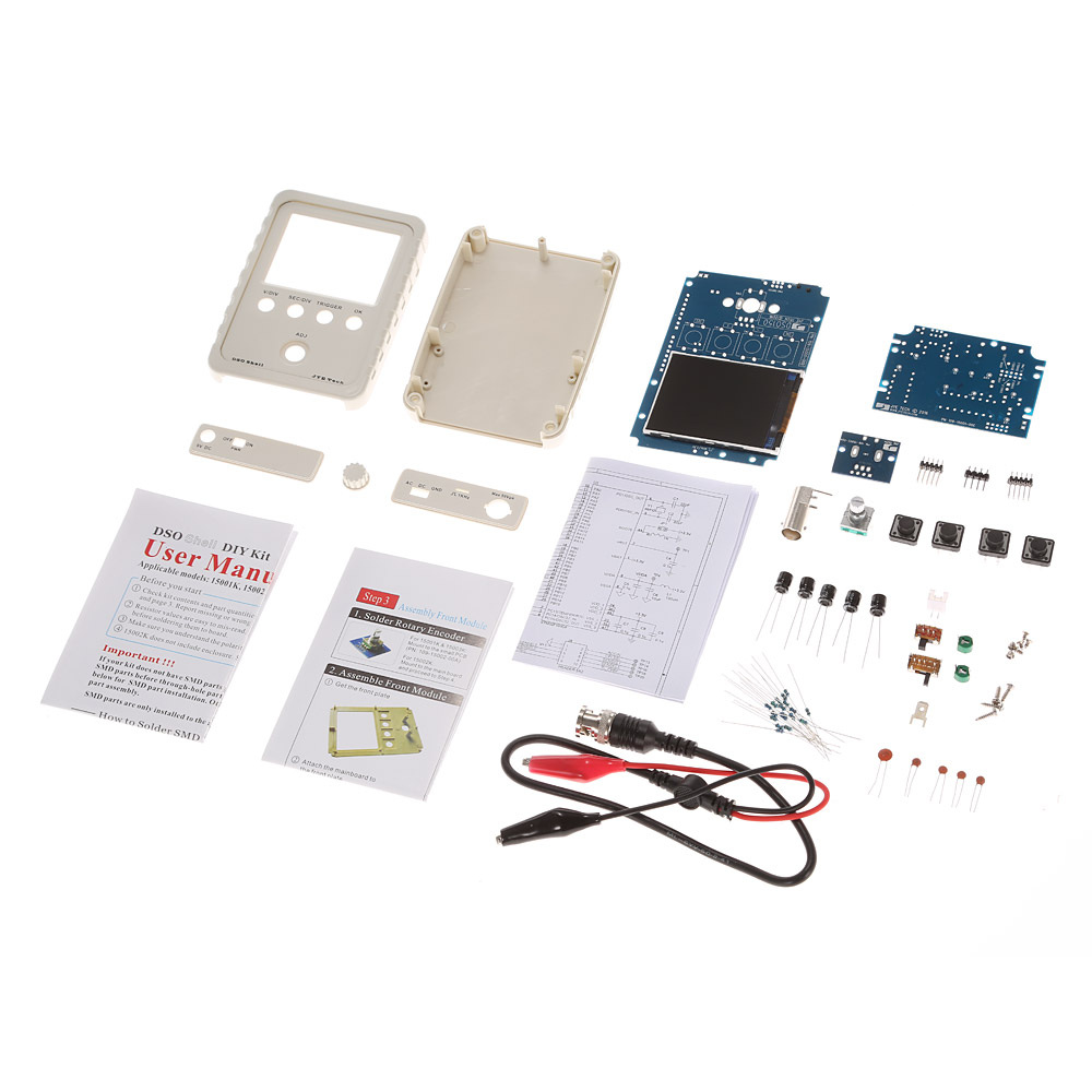 Digital Oscilloscope DIY Kit Parts with Case SMD Soldered Electronic Learning Set 1MSa/s 0-200KHz 2.4" TFT Handheld Pocket-size