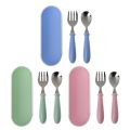 2pcs/lot Baby Feeding Spoon Fork Set Stainless Steel Toddler Infant Tableware Flatware Kids Cutlery with Ant-Dust Box