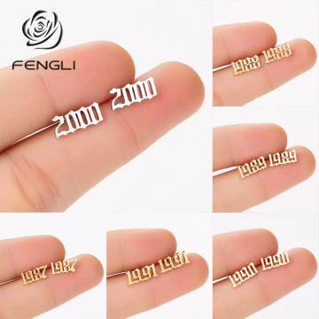 FENGLI Stainless Steel Number Stud Earrings for Women 1980-2006 Year Birthday Gift Custom Jewelry Personalized Gift Wholesale