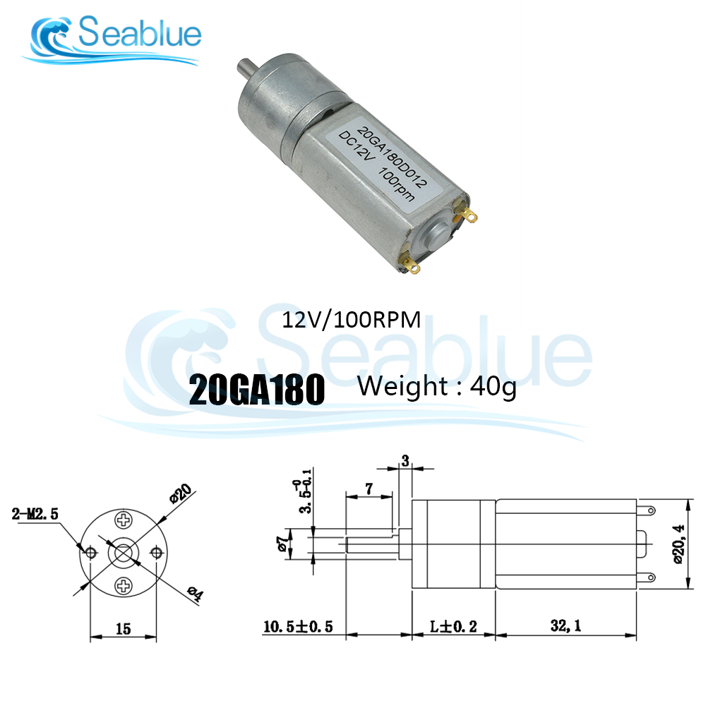 20GA180 DC 12V 15 30 60 100 150 200 300 400 500 RPM Micro Speed Gear Motor Reduction Gear Motors With Metal Gearbox Wheel DIY