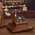 Classic Retro Corded Telephone Phone Vintage Telephone Landline Wooden Telephone Button Dial, for Home Hotel Decoration