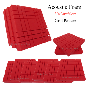 6/12Pcs 300x300x50mm Studio Acoustic Foam Grid Pattern Soundproofing Protective Sponge Sound-Absorb Foam Sealing Panel Red