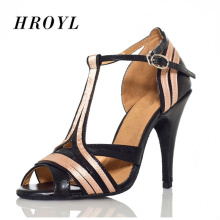 HROYL Women dance shoes Ballroom salsa sandal Latin dance shoes Women Ladies samba tango Party 7.5/8.5/10cm Add Rubber Sole