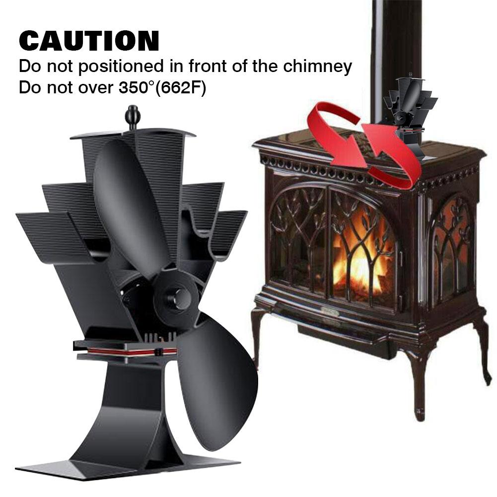 Heat Powered Fireplace Fan Safe Efficient Stove Cooler Fan Quiet Efficient Heat Distribution 2 Blades Black Fireplace