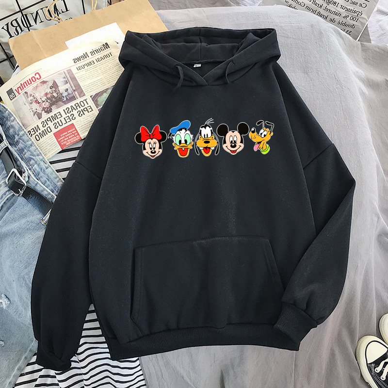 Disney Mickey Mouse Women's Hoodie Sweatshirt Women's Oversized Mickey Print Plus Fleece Hooded Crop Top Women's Sweatshirt