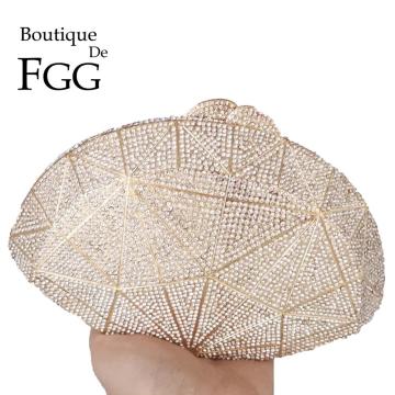 Boutique De FGG Dazzling Women Crystal Evening Bags Hard Case Metal Minaudiere Clutches Wedding Handbags Bridal Purses