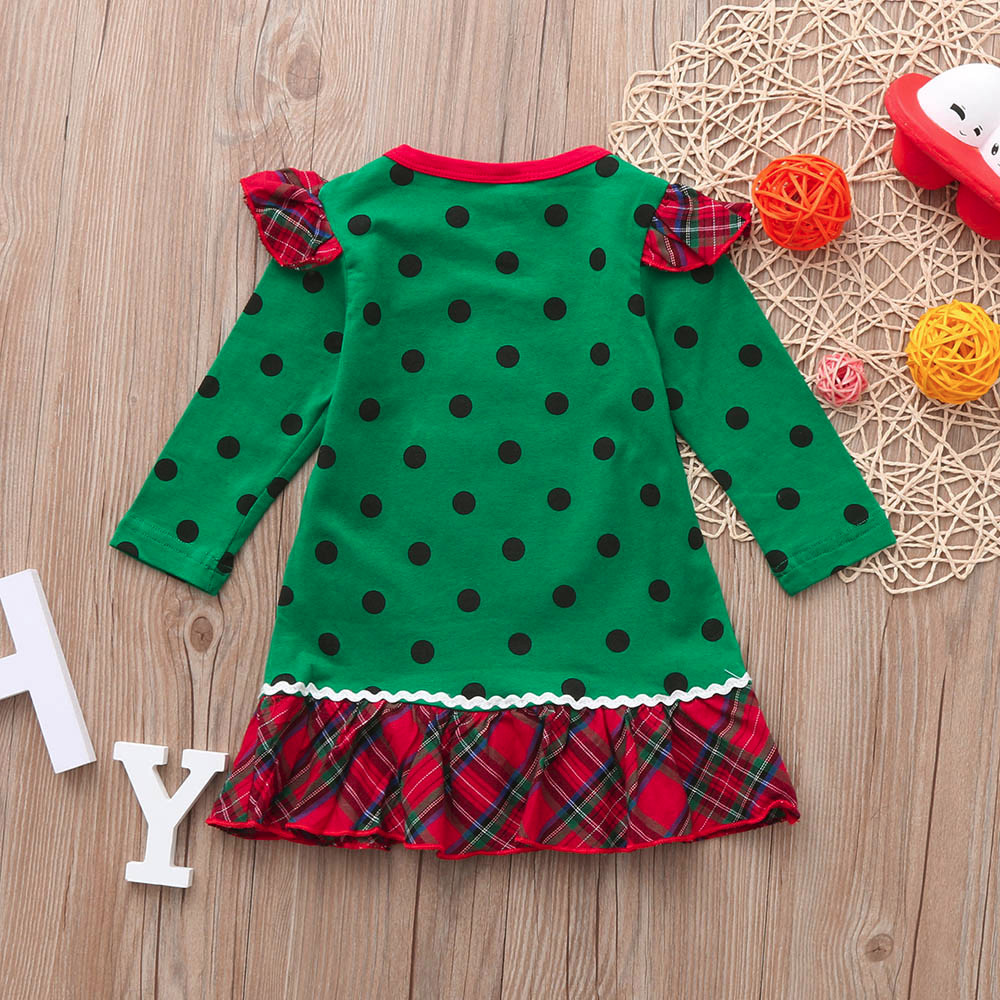 Toddler Baby Girl Dress Christmas Clothes Toddler Girls Ruffles Long Sleeve Cartoon Print Dot Dress Clothes Kids Vestidos 2021