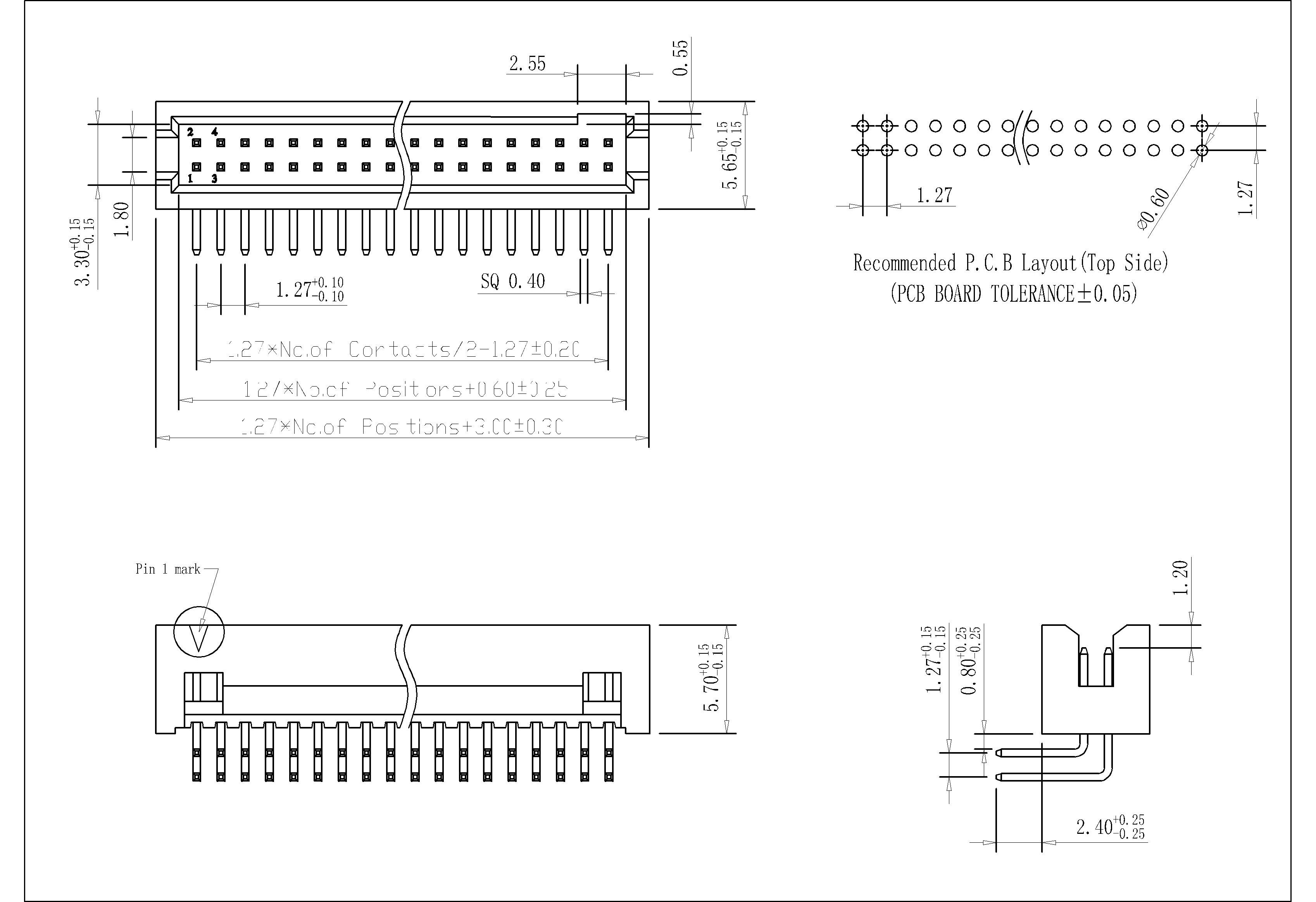 BHAR01 1.27 mm Box Header90°H=5.7