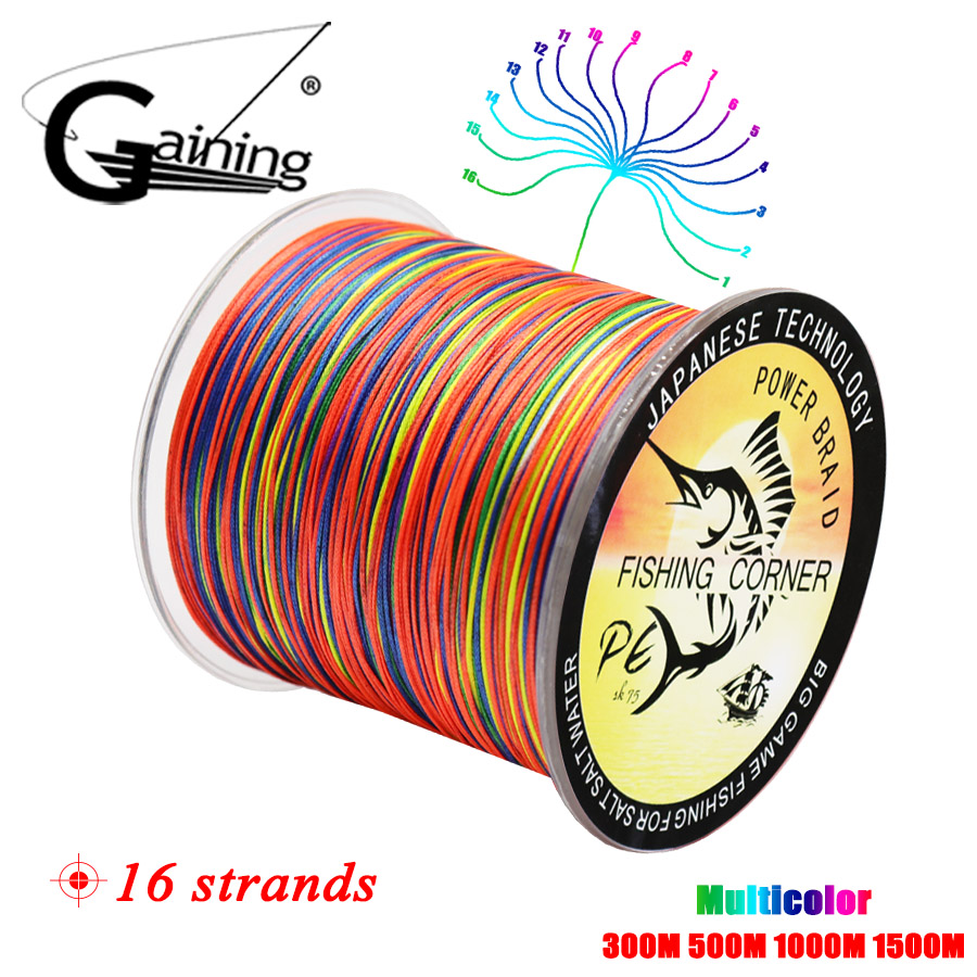 16 Strands Fishing Braided Line 300M/500M/1000M/1500M Multifilament Multicolor Japan Saltwater Fishing Line