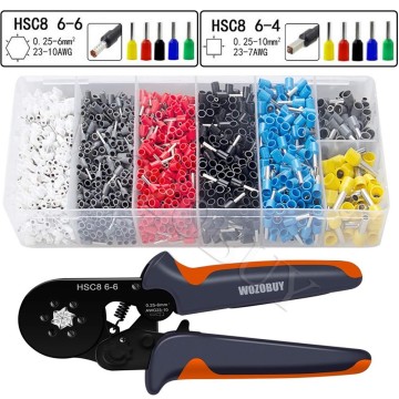 Ferrule Crimping Tool Kit, With 2000pcs Wire Terminals Hexagonal sawtooth Self-adjustable Ratchet Wire Terminals Crimper Kit