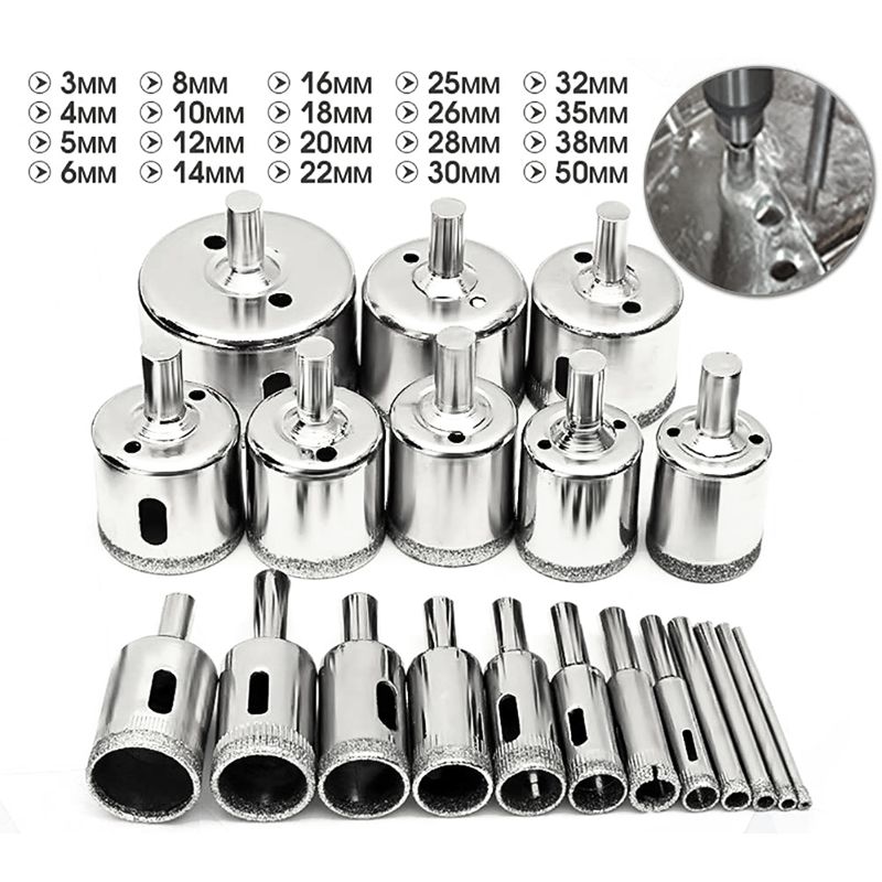 20 Pieces Diamond Holesaw Drill Bit Set For Glass, Tile, Jewelry Diy, Extractor Remover Tools Hole Saws Set Kit For Glass, Porce
