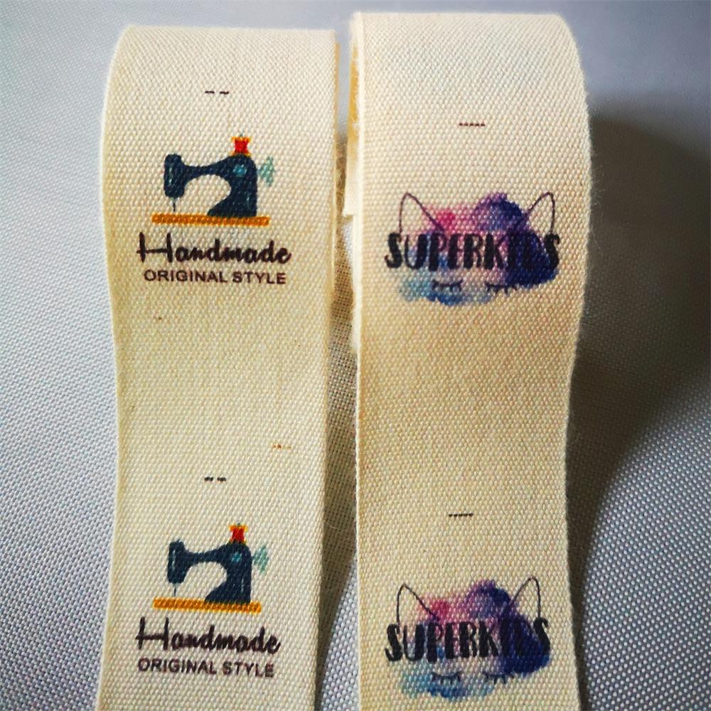 3CM raw white cotton Custom Sewing print color text Labels Clothing Tags, Name Tags, Handmade labels/Color print cotton label