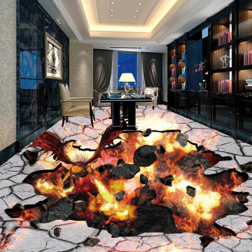 PVC Waterproof Floor Mural Wallpaper Modern Creative Flame Crack 3D Floor Painting Living Room Study Room Self-Adhesive Stickers