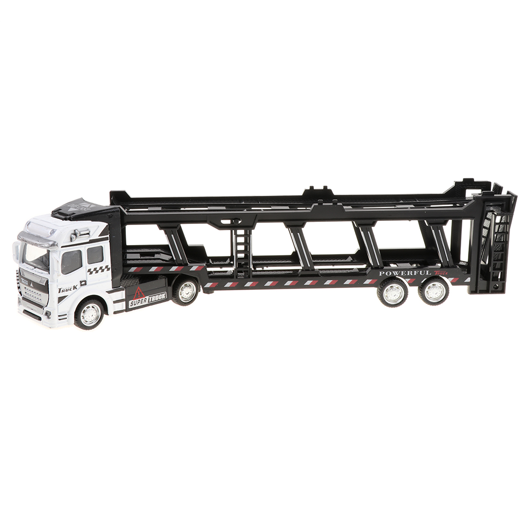 Alloy Die Cast Friction Powered Toy Truck 1/50 Scale Car Transporter Trailer Semi Truck Toy, No Batteries Required