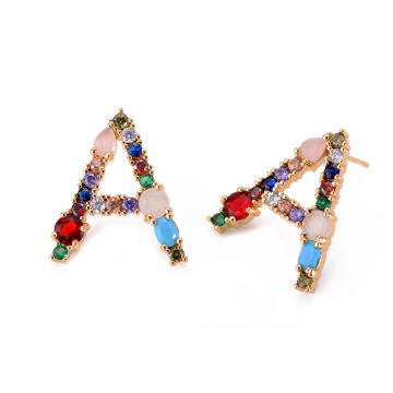 Women's Korean version of the personality 26 letter stud earrings colored rhinestones 2019 fashion stud earrings female jewelry