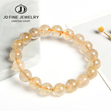 JD 6-14mm Gold Rutilated Quartz Bracelets For Women Natural Stone Beads Unisex Bracelet Jewelry Men Bracelets Bangles Decoration