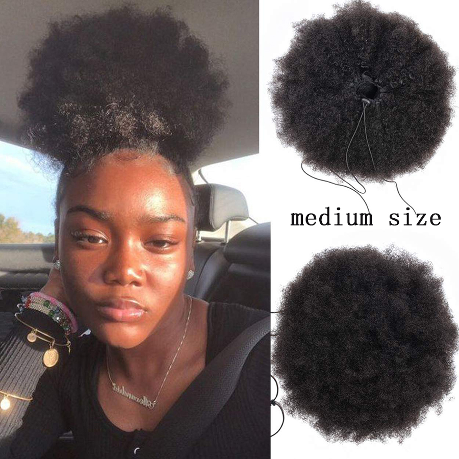 hairpiece hair afro puff bun synthetic large size curly chignon for black women with drawstring and clips in wig size