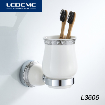 LEDEME Wall mounted Toothbrush Ceramic Cup Holder Soild Chrome Bathroom Accessories Wall Decoration Cup Tumbler Holder L3606