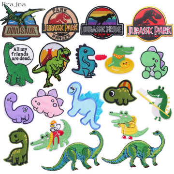 Prajna Jurassic Park Patches For Clothing Stripe Dinosaur Embroidered Patches Sewing For Jackets Cartoon Badge for Clothes