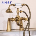 JIENI Antique Brass Bathroom Bathtub Faucet Bath Sink Hand Shower Faucet Set Deck Monuted Hot & Cold Mixer Tap Faucet