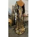 Bright Gold Sequins Slit Long Dress Birthday Celebrate Outfit Female Singer Show Stage Wear Evening Prom Party Costume Dress