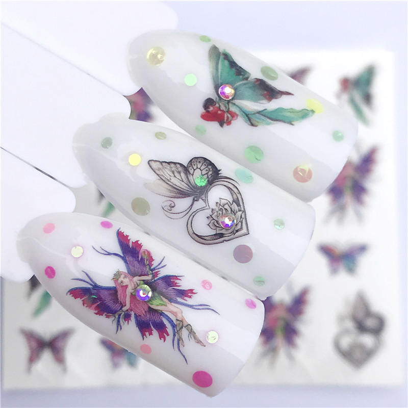 WUF 2020 Maple / Feather / Flower Water Transfer Nail Sticker Decals Beauty Decoration Designs DIY Color Tattoo Tip