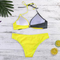 2020 women summer 2PCS cross backless bikini set sexy halter low waisted Padded beach push up bandage yellow swimwear Women
