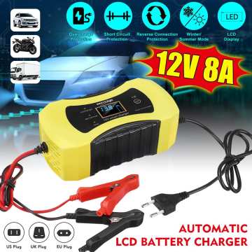 Full Automatic Car Battery Charger 12V 8A 110V -220V Intelligent Fast Power Charging Wet Dry Lead Acid Digital LCD Display