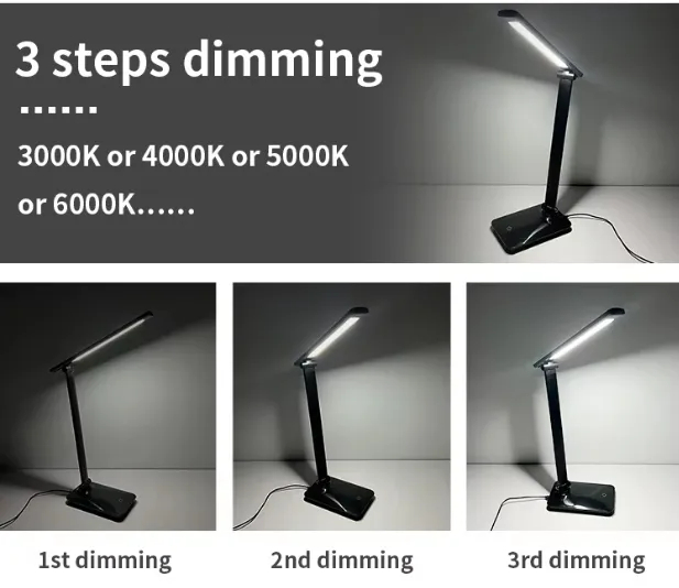Foldable USB Charging, Desk Lamp with Dimmer Switch